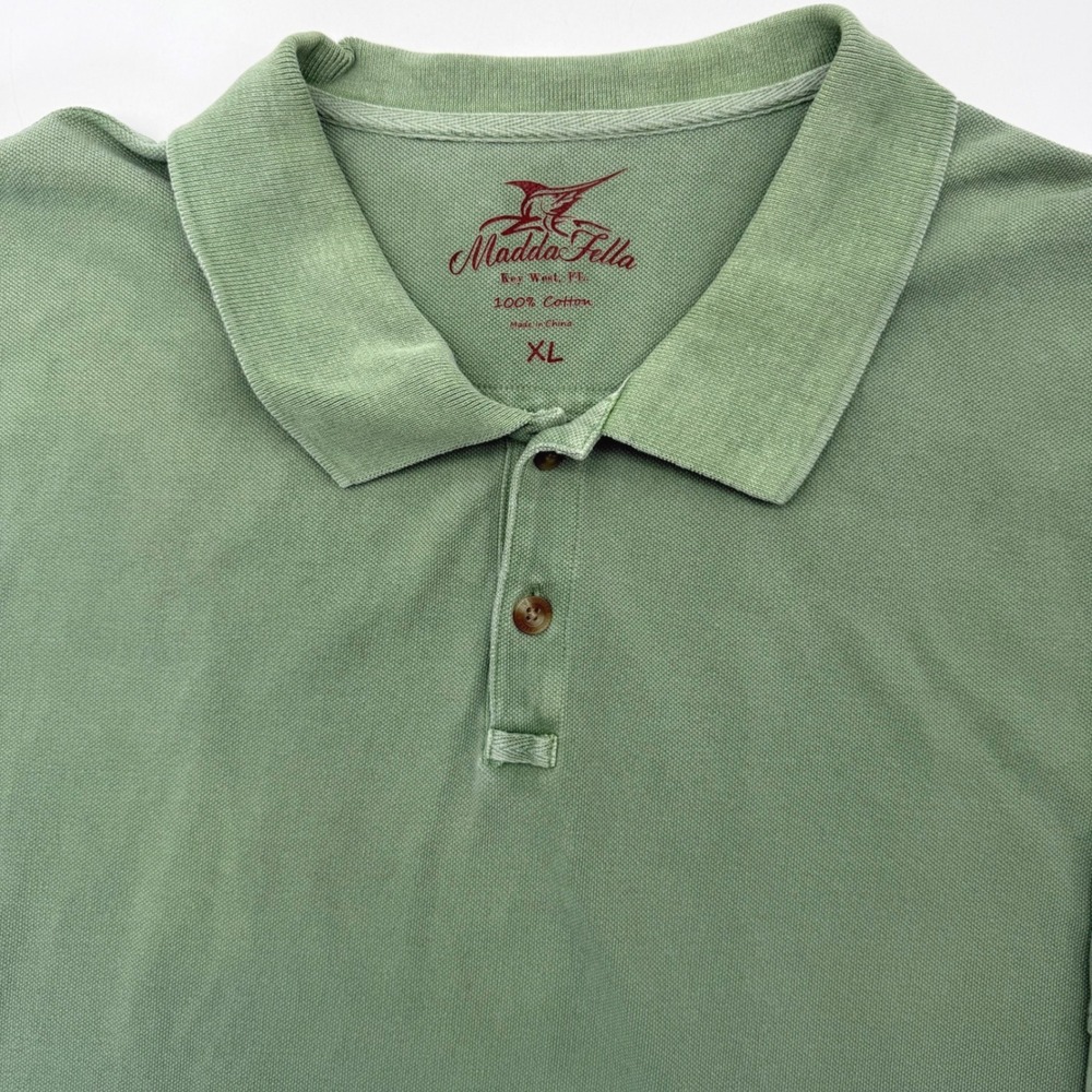 Madda Fella Polo Shirt Men XL Green Key West Garment Dyed Cotton Short Sleeve